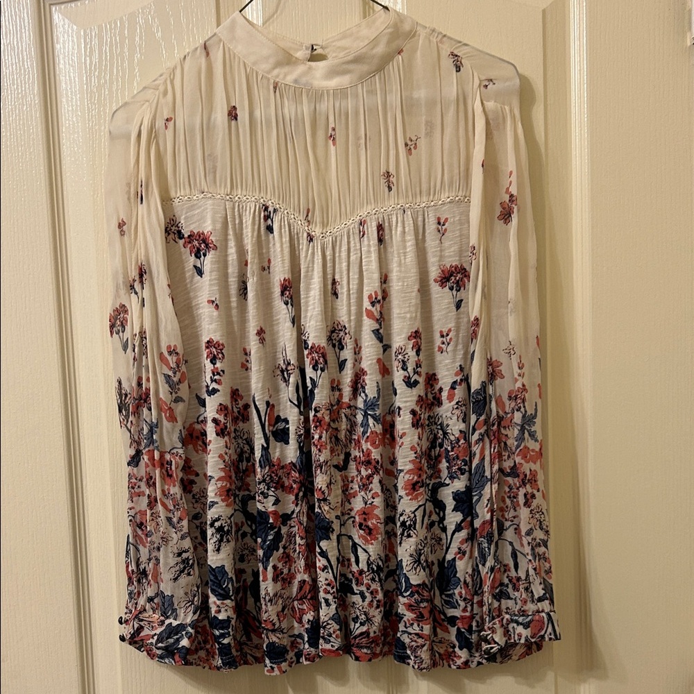 Lucky Brand Cream and Pink Floral Blouse